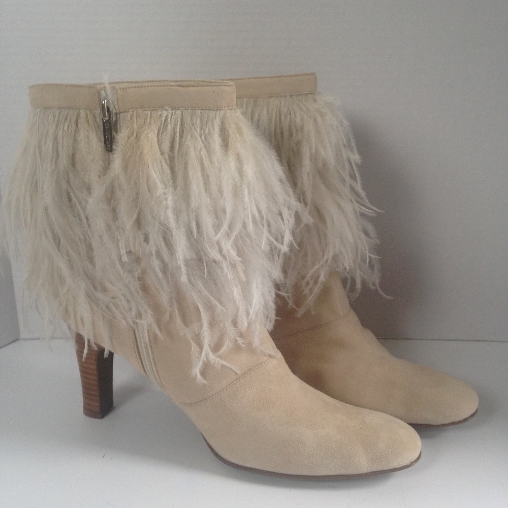 Colin Stuart Ankle Boot Feather Trim Sz 10M Heels
